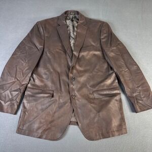 Calvin Klein Mens Brown Faux Leather Blazer,SportCoat Jacket 42L